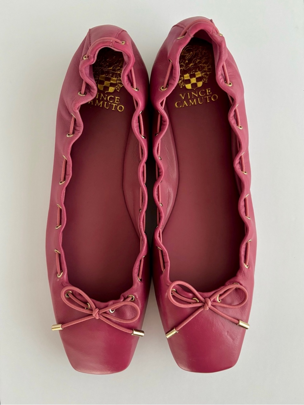 Vince Camuto Pink Leather Ballet Flats Size 9 Square Toe Lace Detail - Picture 1 of 11